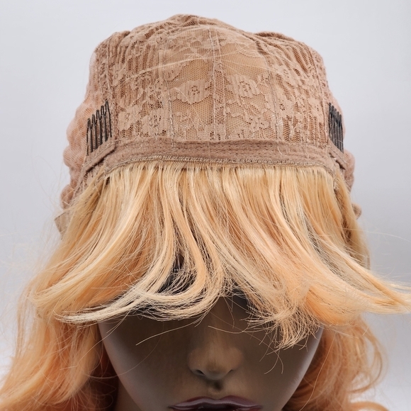 Uniwigs Creamsicle Dream Soft Peach Long Wavy w/ Bangs Synthetic Wig - Picture 8 of 8